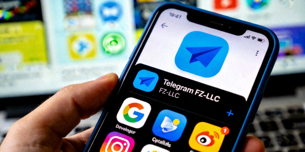 官方应用商店中Telegram应用的截图示意图，显示蓝色纸飞机图标和官方开发者名称